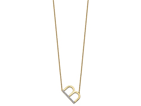 14k Yellow Gold and Rhodium Over 14k Yellow Gold Sideways Diamond Initial B Pendant 18 Inch Necklace