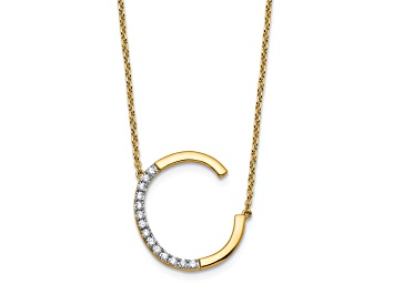 Picture of 14k Yellow Gold and Rhodium Over 14k Yellow Gold Sideways Diamond Initial C Pendant 18 Inch Necklace