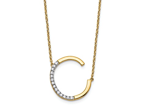 14k Yellow Gold and Rhodium Over 14k Yellow Gold Sideways Diamond Initial C Pendant 18 Inch Necklace