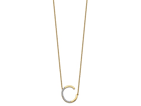14k Yellow Gold and Rhodium Over 14k Yellow Gold Sideways Diamond Initial C Pendant 18 Inch Necklace