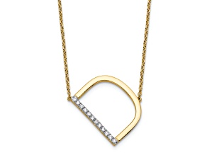 14k Yellow Gold and Rhodium Over 14k Yellow Gold Sideways Diamond Initial D Pendant 18 Inch Necklace