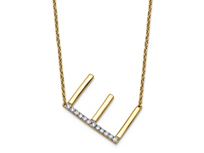 14k Yellow Gold and Rhodium Over 14k Yellow Gold Sideways Diamond Initial E Pendant 18 Inch Necklace