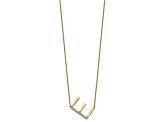 14k Yellow Gold and Rhodium Over 14k Yellow Gold Sideways Diamond Initial E Pendant 18 Inch Necklace