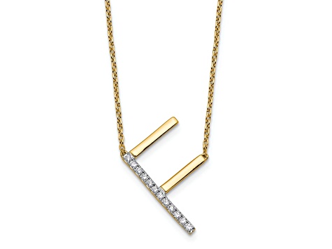 14k Yellow Gold and Rhodium Over 14k Yellow Gold Sideways Diamond Initial F Pendant 18 Inch Necklace