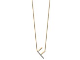 14k Yellow Gold and Rhodium Over 14k Yellow Gold Sideways Diamond Initial F Pendant 18 Inch Necklace