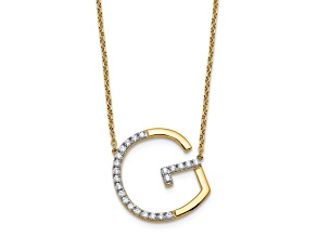 14k Yellow Gold and Rhodium Over 14k Yellow Gold Sideways Diamond Initial G Pendant 18 Inch Necklace