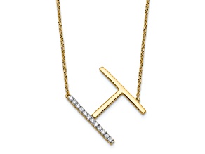 14k Yellow Gold and Rhodium Over 14k Yellow Gold Sideways Diamond Initial H Pendant 18 Inch Necklace