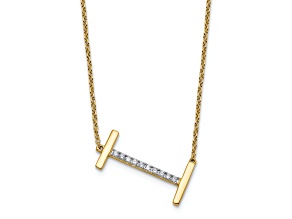 14k Yellow Gold and Rhodium Over 14k Yellow Gold Sideways Diamond Initial I Pendant 18 Inch Necklace