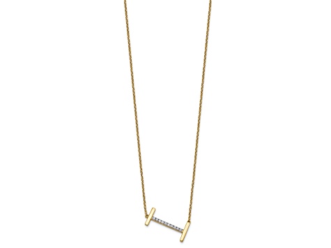 14k Yellow Gold and Rhodium Over 14k Yellow Gold Sideways Diamond Initial I Pendant 18 Inch Necklace