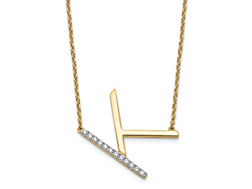 Picture of 14k Yellow Gold and Rhodium Over 14k Yellow Gold Sideways Diamond Initial K Pendant 18 Inch Necklace