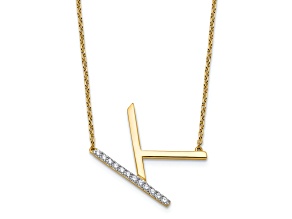 14k Yellow Gold and Rhodium Over 14k Yellow Gold Sideways Diamond Initial K Pendant 18 Inch Necklace