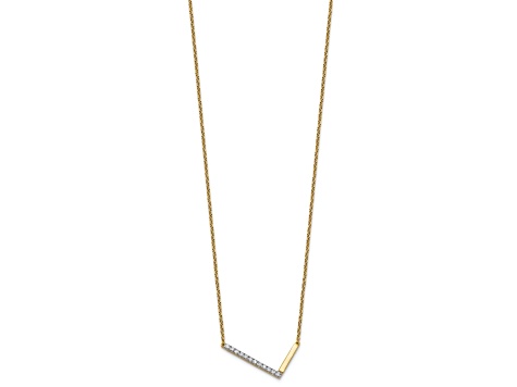 14k Yellow Gold and Rhodium Over 14k Yellow Gold Sideways Diamond Initial L Pendant 18 Inch Necklace