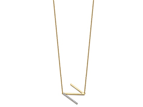 14k Yellow Gold and Rhodium Over 14k Yellow Gold Sideways Diamond Initial N Pendant 18 Inch Necklace