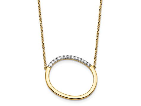 14k Yellow Gold and Rhodium Over 14k Yellow Gold Sideways Diamond Initial O Pendant 18 Inch Necklace