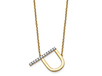 Picture of 14k Yellow Gold and Rhodium Over 14k Yellow Gold Sideways Diamond Initial P Pendant 18 Inch Necklace