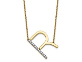 14k Yellow Gold and Rhodium Over 14k Yellow Gold Sideways Diamond Initial R Pendant 18 Inch Necklace