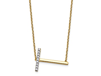 Picture of 14k Yellow Gold and Rhodium Over 14k Yellow Gold Sideways Diamond Initial T Pendant 18 Inch Necklace