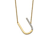 14k Yellow Gold and Rhodium Over 14k Yellow Gold Sideways Diamond Initial U Pendant 18 Inch Necklace
