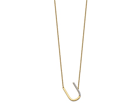 14k Yellow Gold and Rhodium Over 14k Yellow Gold Sideways Diamond Initial U Pendant 18 Inch Necklace