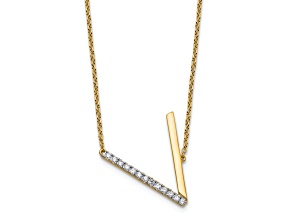 14k Yellow Gold and Rhodium Over 14k Yellow Gold Sideways Diamond Initial V Pendant 18 Inch Necklace