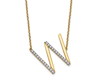 Picture of 14k Yellow Gold and Rhodium Over 14k Yellow Gold Sideways Diamond Initial W Pendant 18 Inch Necklace