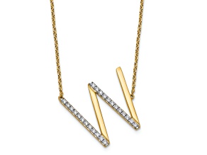 14k Yellow Gold and Rhodium Over 14k Yellow Gold Sideways Diamond Initial W Pendant 18 Inch Necklace