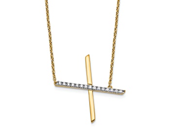 Picture of 14k Yellow Gold and Rhodium Over 14k Yellow Gold Sideways Diamond Initial X Pendant 18 Inch Necklace