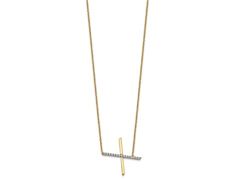 14k Yellow Gold and Rhodium Over 14k Yellow Gold Sideways Diamond Initial X Pendant 18 Inch Necklace