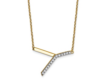 Picture of 14k Yellow Gold and Rhodium Over 14k Yellow Gold Sideways Diamond Initial Y Pendant 18 Inch Necklace