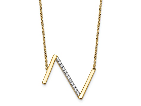 14k Yellow Gold and Rhodium Over 14k Yellow Gold Sideways Diamond Initial Z Pendant 18 Inch Necklace