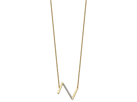 14k Yellow Gold and Rhodium Over 14k Yellow Gold Sideways Diamond Initial Z Pendant 18 Inch Necklace