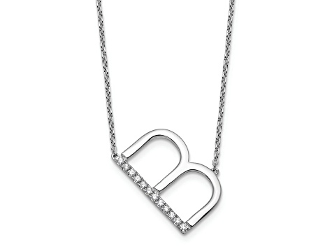Rhodium Over 14k White Gold Sideways Diamond Initial B Pendant Cable Link 18 Inch Necklace