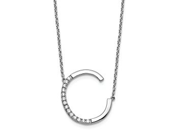 Picture of Rhodium Over 14k White Gold Sideways Diamond Initial C Pendant Cable Link 18 Inch Necklace