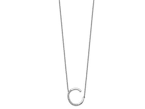 Rhodium Over 14k White Gold Sideways Diamond Initial C Pendant Cable Link 18 Inch Necklace