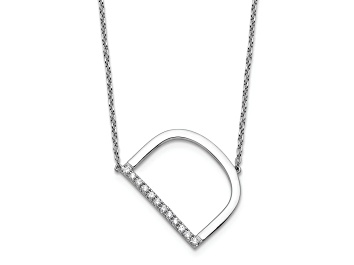 Picture of Rhodium Over 14k White Gold Sideways Diamond Initial D Pendant Cable Link 18 Inch Necklace