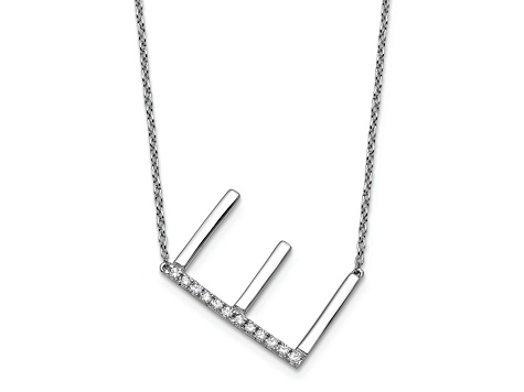 Rhodium Over 14k White Gold Sideways Diamond Initial E Pendant Cable Link 18 Inch Necklace