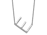Rhodium Over 14k White Gold Sideways Diamond Initial E Pendant Cable Link 18 Inch Necklace