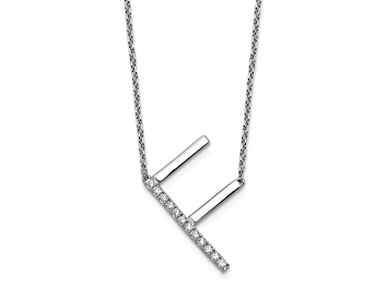 Picture of Rhodium Over 14k White Gold Sideways Diamond Initial F Pendant Cable Link 18 Inch Necklace