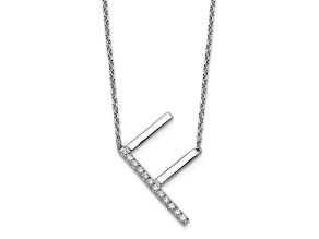 Rhodium Over 14k White Gold Sideways Diamond Initial F Pendant Cable Link 18 Inch Necklace