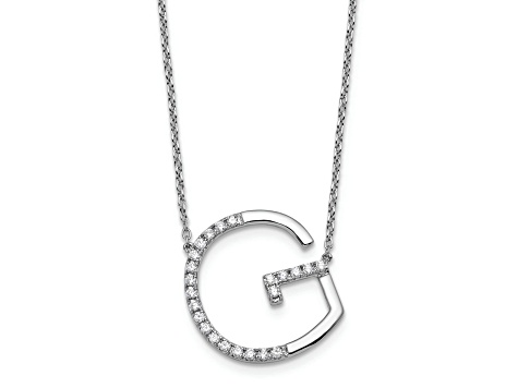 Rhodium Over 14k White Gold Sideways Diamond Initial G Pendant Cable Link 18 Inch Necklace