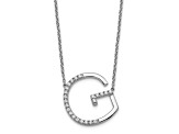 Rhodium Over 14k White Gold Sideways Diamond Initial G Pendant Cable Link 18 Inch Necklace