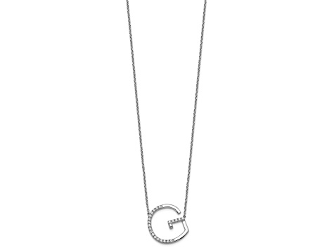 Rhodium Over 14k White Gold Sideways Diamond Initial G Pendant Cable Link 18 Inch Necklace