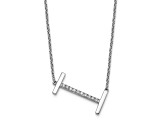 Rhodium Over 14k White Gold Sideways Diamond Initial I Pendant Cable Link 18 Inch Necklace