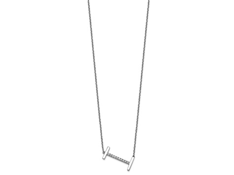 Rhodium Over 14k White Gold Sideways Diamond Initial I Pendant Cable Link 18 Inch Necklace