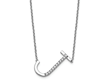 Picture of Rhodium Over 14k White Gold Sideways Diamond Initial J Pendant Cable Link 18 Inch Necklace