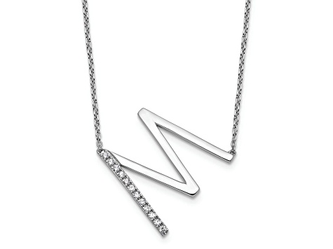 Rhodium Over 14k White Gold Sideways Diamond Initial M Pendant Cable Link 18 Inch Necklace