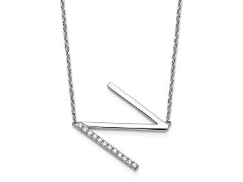 Picture of Rhodium Over 14k White Gold Sideways Diamond Initial N Pendant Cable Link 18 Inch Necklace