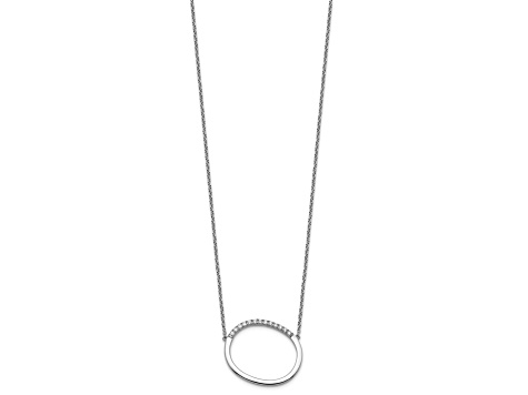 Rhodium Over 14k White Gold Sideways Diamond Initial O Pendant Cable Link 18 Inch Necklace