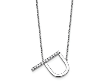 Picture of Rhodium Over 14k White Gold Sideways Diamond Initial P Pendant Cable Link 18 Inch Necklace