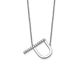 Rhodium Over 14k White Gold Sideways Diamond Initial P Pendant Cable Link 18 Inch Necklace